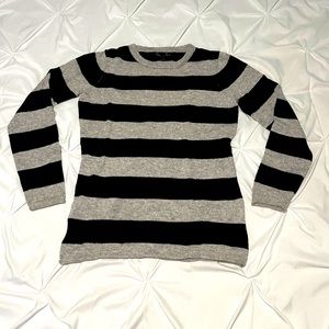 Striped black and gray fitted juniors ladies women’s sweater with rolled cuffs